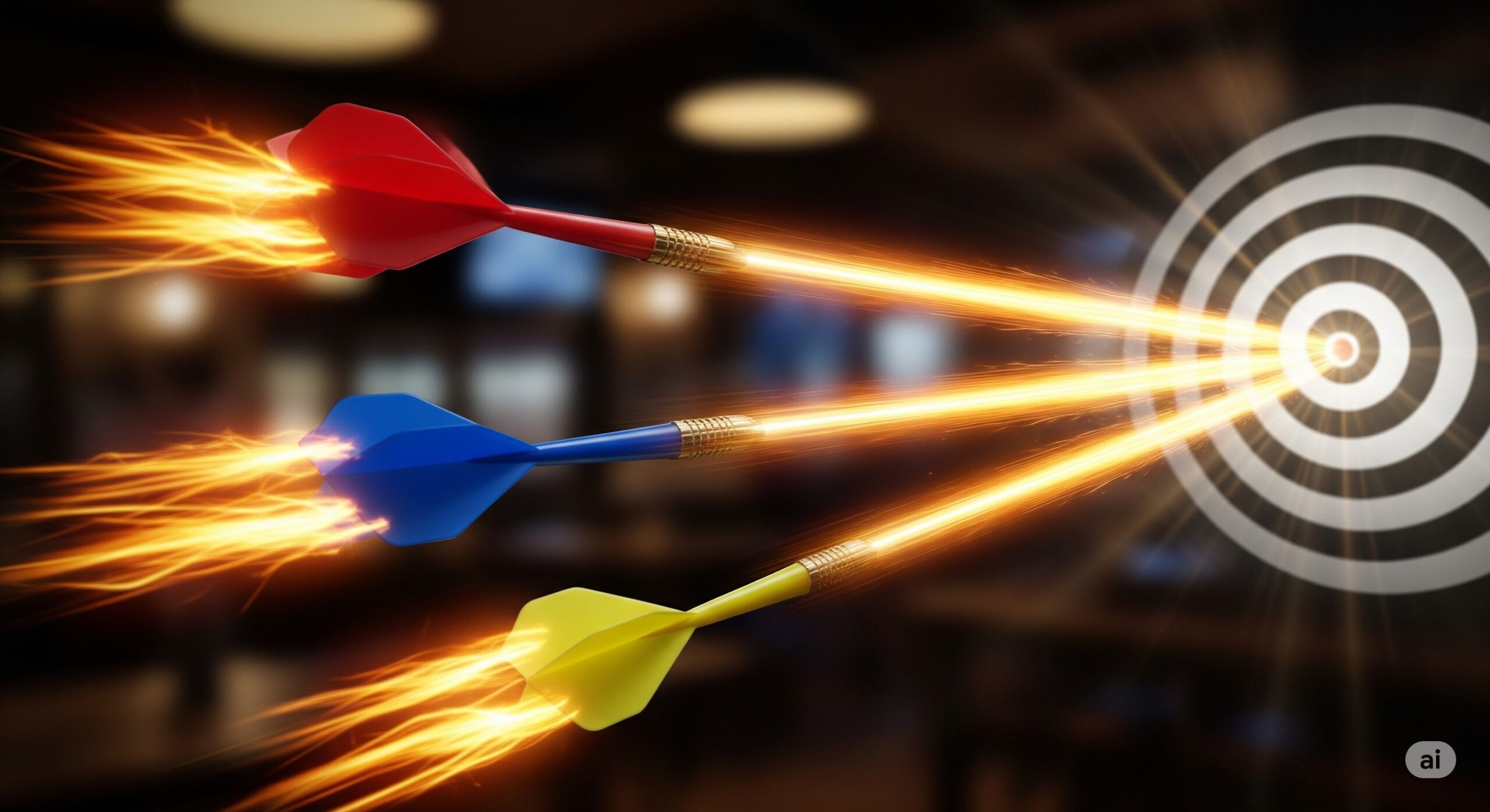 The three darts fly in a straight line